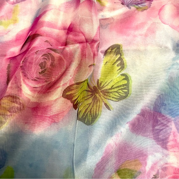 NWT 🌸SUMMER PRINT SILK SCARF OVERSIZED CHIFFON WRAP SAGONG PAREO BEACH COVER - Picture 4 of 11